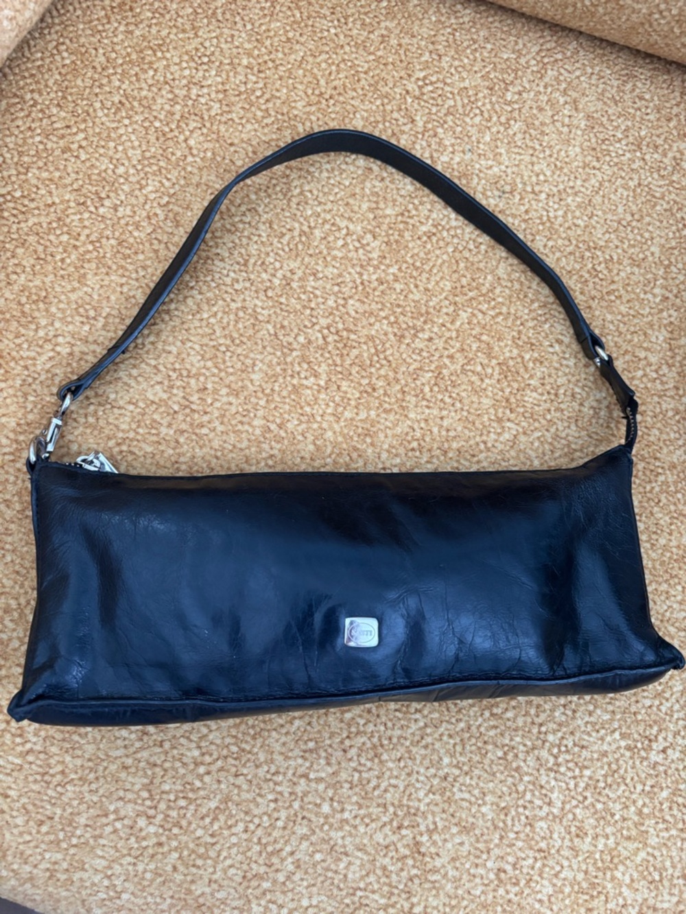 Black Leather Shoulder Bag with Silver Accent - Picture 5 of 5